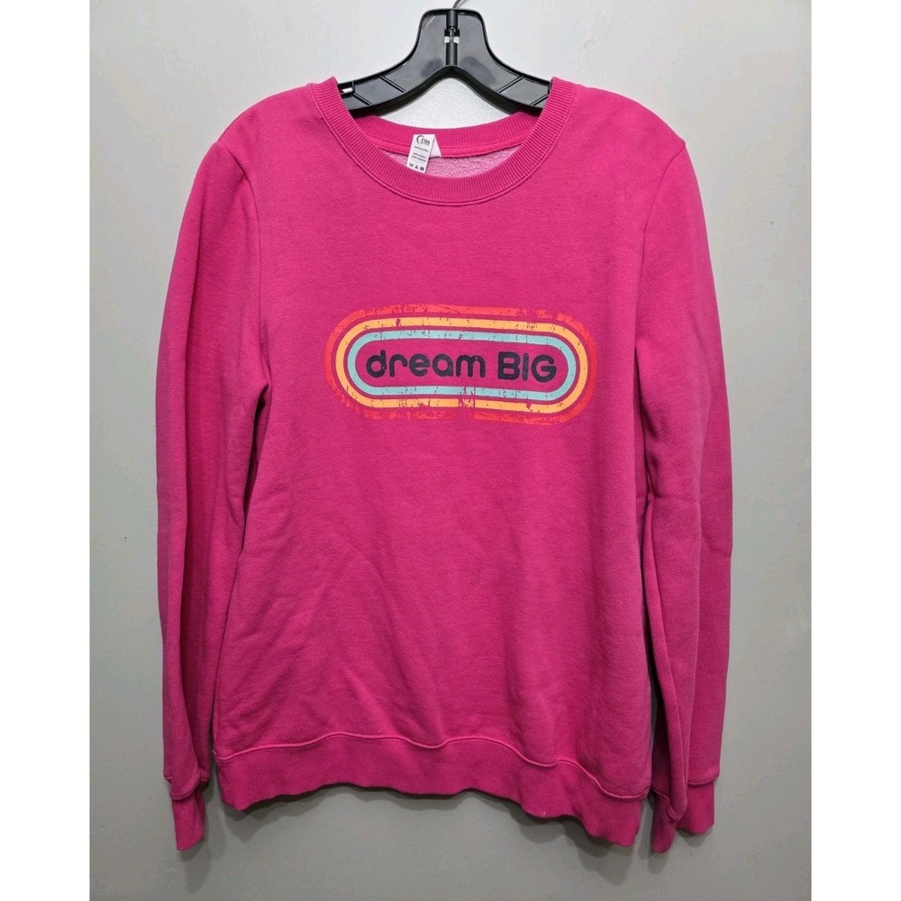 Zyia Dream Big Distressed Pink Sweatshirt Small Rainbow Gym Work Out Long Sleeve